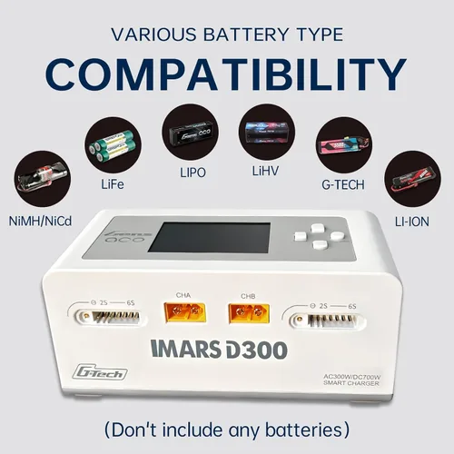 Miniatura 2 de Lipo Cargador de batería, cargador Gens Ace IMARS D300 G-Tech Series Smart Dual Lipo Balance Charger 16A AC 300W DC 700W (350W* 2) Cargador de Blanco
