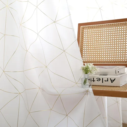Miniatura 33 de Taisier Home Paneles de Cortinas de Ventana de Lino Dorado con Ojales Estampado de Lámina de Azulejos Geométricos Marroquíes Metálicos Cortinas