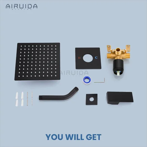 Miniatura 9 de Airuida Juego de Grifería de Ducha Sistema de Ducha de Lluvia para Baño SUS304 Acero Inoxidable Mango Único Con Roscas Macho Válvula de Instalación