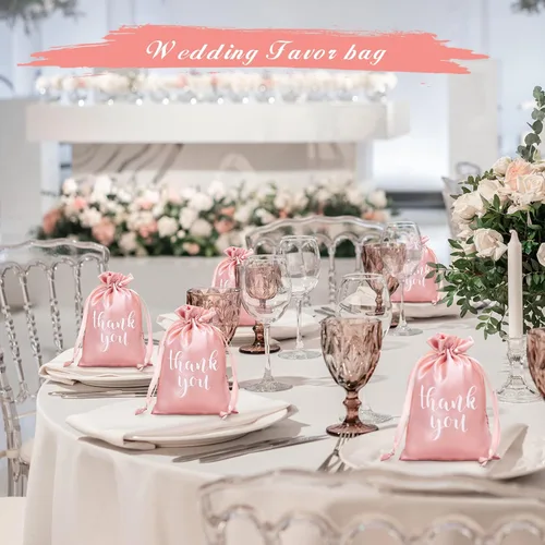 Miniatura 7 de Roowest 100 bolsas de regalo de satén con cordón de agradecimiento para joyas, bolsas de dulces para boda, despedida de soltera, baby shower, bolsa