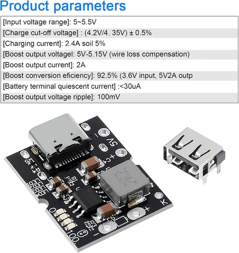 Miniatura 4 de 12 unidades tipo C USB 5V 2A Step-Up módulo de alimentación convertidor de aumento de batería de litio placa de protección de carga con indicador