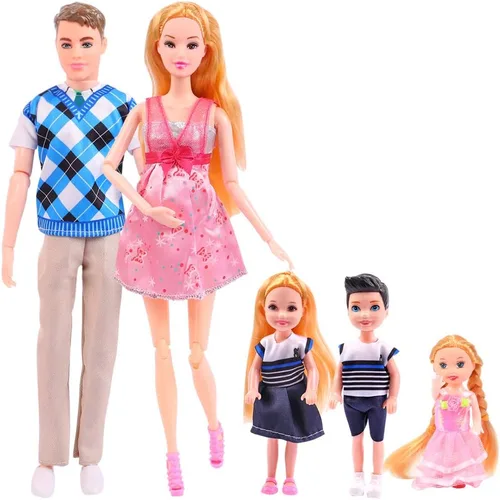 Miniatura 4 de UCanaan Juego de 6 muñecas familiares con papá, mamá embarazada, 3 niños y bebé en la barriga de mamá y 70 accesorios para educación y regalo
