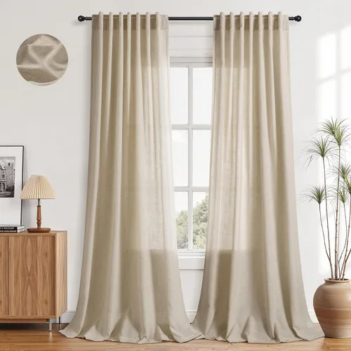 Miniatura 71 de Aersas Aqua Green Linen Curtains 84 Inches Long 2 Panels Set Back Tab Rod Pocket Living Room Curtain Farmhouse Rustic Light Filtering Hook Drapes