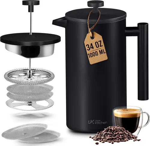 Miniatura 11 de Utopia Kitchen Cafetera de prensa francesa de acero inoxidable de grado 304, 12 onzas, prensa de café aislada de doble pared con sistema