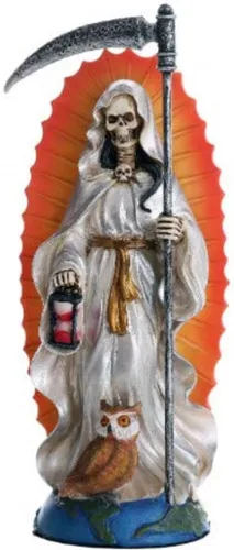 Santa Muerte Santo de la Santa Muerte Permanente Estatua Religiosa 7.25 Pulgadas Túnica Blanca Purificación Escultura Santisima Muerte
