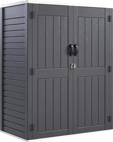 Miniatura 12 de YITAHOME - Cobertizo de almacenamiento horizontal al aire libre con puerta bloqueable en forma de X, cobertizo de herramientas de resina resistente