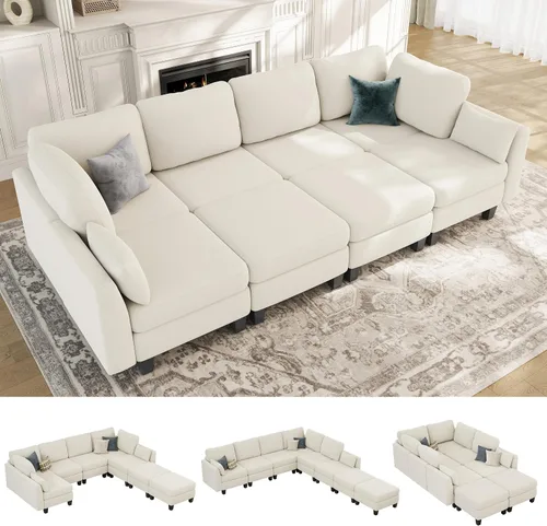 Miniatura 14 de Sofá seccional con sofá cama, sofá modular de 6 plazas, cómodos sofás seccionales convertibles, sofás convertibles con otomanos, sofás seccionales