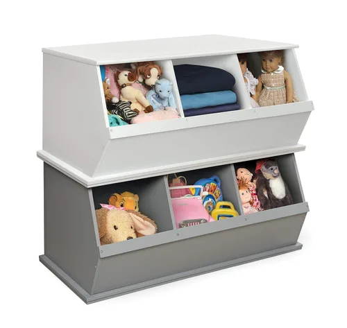 Miniatura 8 de Badger Basket Organizador apilable de almacenamiento de juguetes de tres cubos - gris