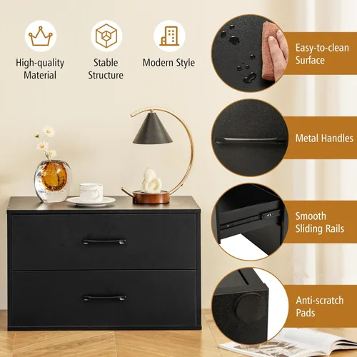 Miniatura 4 de Giantex Cajones apilables para armario, cómoda corta de 2 cajones, cubo de almacenamiento multiusos con almohadillas antiarañazos, dispositivos Negro