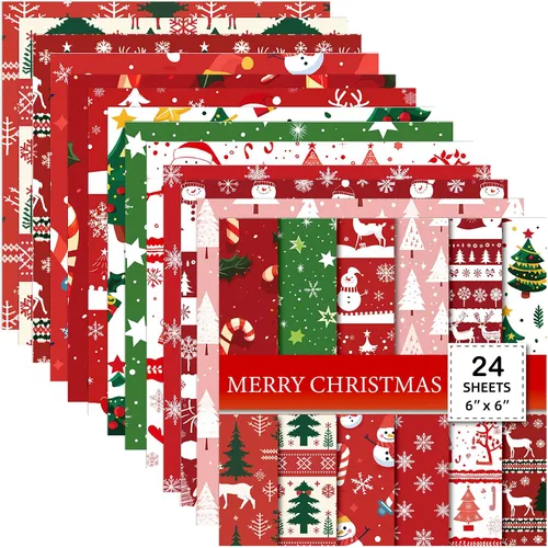 Miniatura 12 de 24 Sheets Christmas Theme Scrap Paper 6 inches One-Sided Cartoon Snowma Scrapbooking Supplies Set for DIY Album Material Background Junk Journal