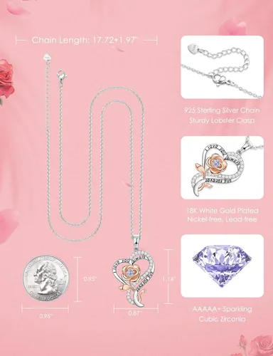 Miniatura 4 de Collar de corazón de rosa para mujer, collares de plata de ley 925 para mujer, collares de piedra natal, regalos para mujeres, regalos de cumpleaños