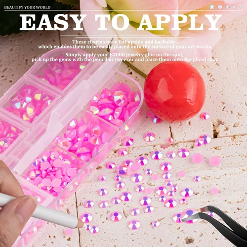 Miniatura 6 de 7000 diamantes de imitación de resina con pinzas para manualidades, diamantes de imitación de gelatina con parte trasera plana de 2/3/4/5/6mm, 4