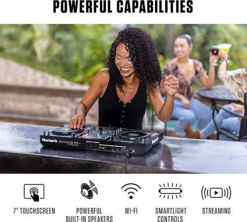 Miniatura 2 de Numark Controlador de DJ Mixstream Pro+ con Separación de Stems, 2 Decks, Transmisión Wi-Fi, Mezclador, Pantalla Táctil de 7", Altavoces, funciona