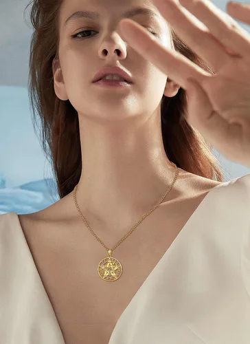 Miniatura 5 de CELESTIA Colgante de plata de ley 925, anillos de tetragrammaton, collar masónico, joyería de pentagrama para mujeres y hombres
