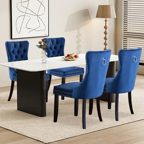 Miniatura 21 de Juego de 2 sillas de comedor tapizadas de terciopelo, sillas laterales de cocina de estilo moderno con ribete de cabeza de clavo y patas de madera