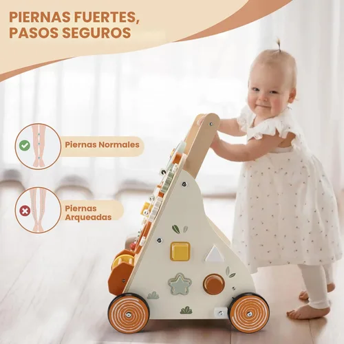 Miniatura 7 de Pithfor Andador de bebé de madera, andador de empuje para bebé con centro de actividades para niñas y niños, juguetes de andador de empuje Naranja