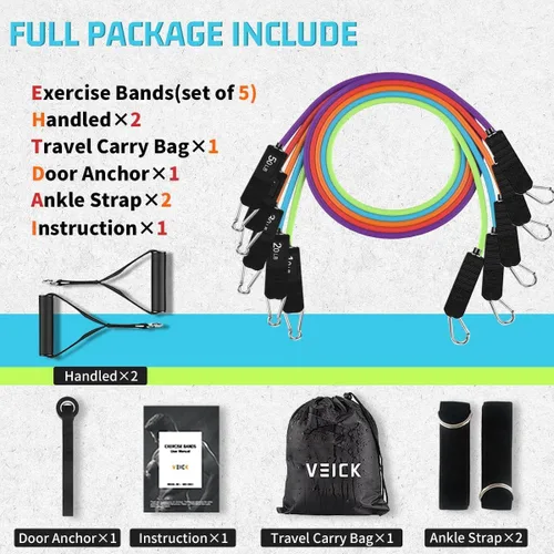 Miniatura 2 de VEICK Bandas de resistencia, bandas de ejercicio, bandas de entrenamiento, bandas de resistencia para entrenar con asas para hombres y mujeres