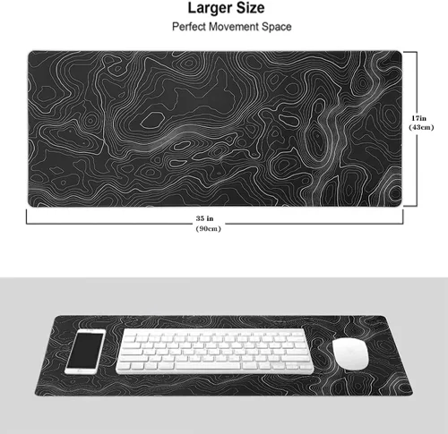 Miniatura 8 de AQQA Alfombrilla grande para mouse (35 x 17 pulgadas), extendida XXXL con base de goma antideslizante, líneas de mapa topográfico de fondo, contorno
