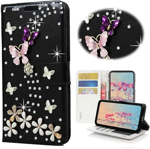 Miniatura 3 de Bling Wallet - Funda para teléfono compatible con OnePlus Nord N30 5G, elegante, hecha a mano en 3D con diseño de mariposas y flores, diseño floral