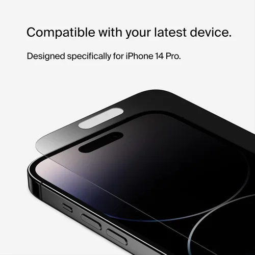 Miniatura 4 de Belkin ScreenForce - Protector de pantalla de privacidad de vidrio templado para iPhone 14 Pro, superficie tratada con revestimiento antihuellas