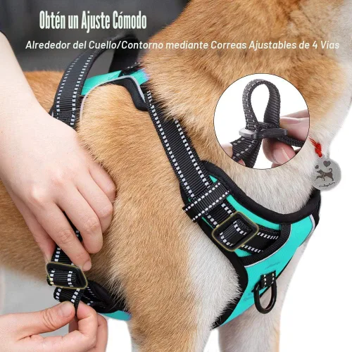 Miniatura 4 de PoyPet - Arnés reflectante para perros pequeños a grandes, sin tirones, suave, ajustable, cómodo, con parte delantera y trasera, 2 enganches
