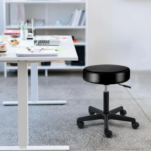 Miniatura 2 de JMU Taburete rodante con ruedas, taburete de asiento grande de cuero de PVC, capacidad de peso de 400 libras, altura ajustable resistente para Azul
