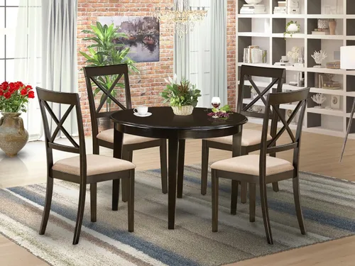 Miniatura 2 de East West Furniture BOST5-CAP-C - Juego de comedor de 5 piezas para 4 personas, incluye una mesa de cocina redonda y 4 sillas de comedor de tela
