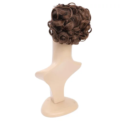 Miniatura 5 de SWACC Extensión de moño de cabello rizado corto y desordenado, peines de cabello fáciles de estirar, extensión de cola de caballo con clip, marrón