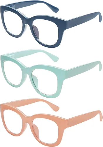 Miniatura 3 de AMOMOMA Anteojos de lectura retro de gran tamaño para mujer, bloqueo de luz azul, lectores de computadora, bisagra de resorte AM6003 C7 azul+c8