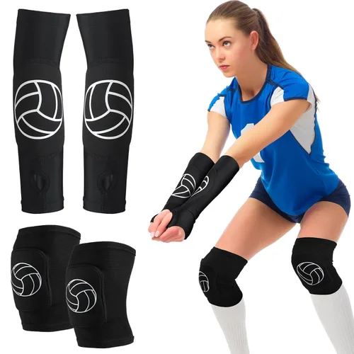 Miniatura 8 de Hungdao 1 juego de rodilleras de voleibol y manga para brazos, accesorios de voleibol, funda para antebrazo, codo, muñequera con almohadilla