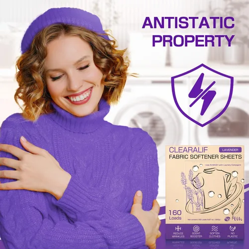 Miniatura 3 de CLEARALIF Hojas suavizantes de tela para lavandería, aroma a lavanda, 160 cargas, respetuoso del medio ambiente, ideal para viajes, apartamentos