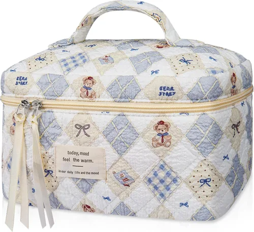 Miniatura 20 de Gosect Bolsa de maquillaje grande, bonita bolsa de cosméticos para mujeres y niñas, bolsa de aseo estética de coqueta floral, bolsa organizadora