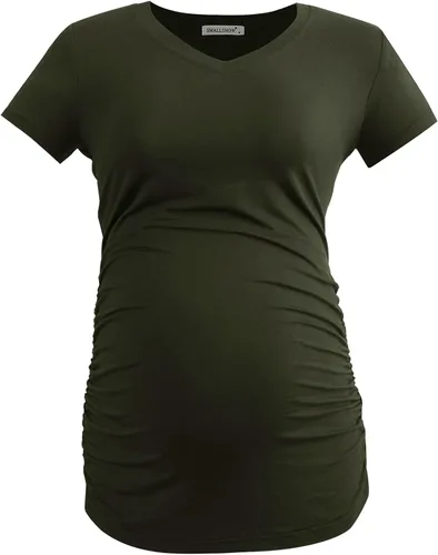 Miniatura 3 de Smallshow Ropa de maternidad con cuello en V para mujer, camiseta de embarazo fruncida lateral