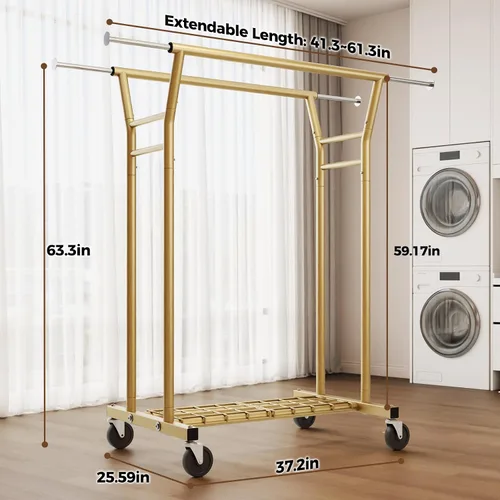 Miniatura 5 de HYSEYY Heavy Duty Clothes Rack, Rolling Clothing Rack for Hanging Clothes with Shelves Load 700LBS,Portable Garment Wardrobe Closet Rack with Wheels