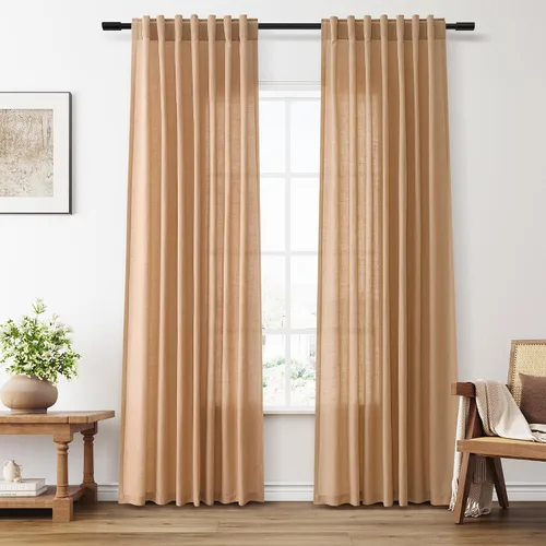 Miniatura 72 de Aersas Aqua Green Linen Curtains 84 Inches Long 2 Panels Set Back Tab Rod Pocket Living Room Curtain Farmhouse Rustic Light Filtering Hook Drapes