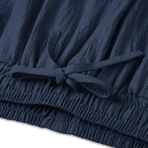 Miniatura 4 de JEShifangjiusu Men's Cotton Linen Harem Pants Pockets Drawstring Stretch Bottom Bloomer Trousers Loose Beach Yoga Pants