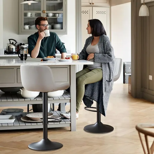 Miniatura 4 de Juego de 2 taburetes de bar modernos y giratorios ajustables con respaldo, asientos acolchados de piel sintética, sillas de isla de cocina para Gris