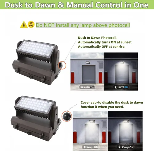 Miniatura 3 de Paquete de luz LED giratoria de 60 W del atardecer al amanecer, 5000K 8400LM 400-600W equivalente a HPS/HID, cabezal ajustable ETL, accesorio