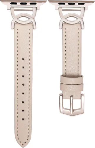Miniatura 3 de Correa de cuero compatible con Apple Watch para mujer de 1.77, 1.73, 1.65 y 1.73 pulgadas, correa de cuero delgada clásica con hebilla de metal