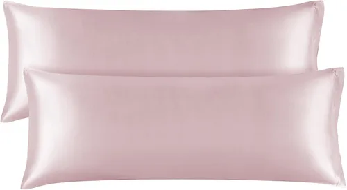 Miniatura 142 de Bedelite Funda de almohada de satén para el cuerpo, súper suave y refrescante, para el cabello y la piel, transpirable, sedosa y larga, 20 x 54 Rosa