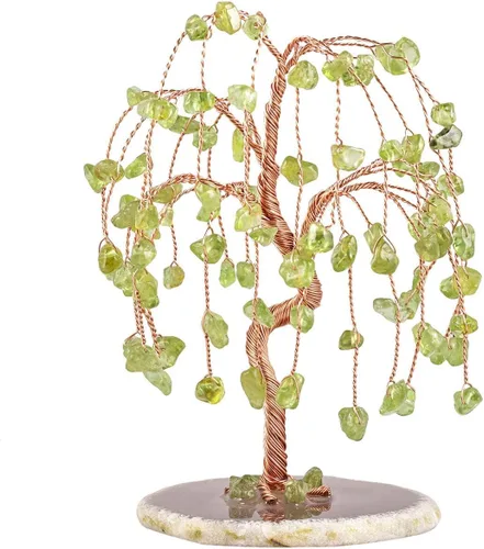 Miniatura 2 de mookaitedecor Paquete - 2 artículos: Árbol de dinero de cristal de peridoto con base de rodaja de ágata y pirámide de orgón de árbol de peridoto