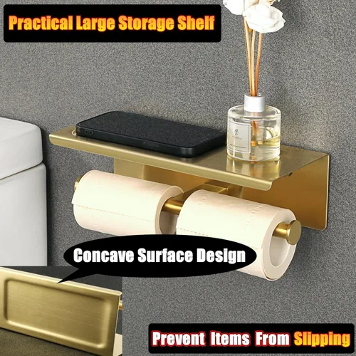 Miniatura 4 de Alise Soporte de papel higiénico doble, soporte de papel higiénico de baño con estante, dispensador de almacenamiento de rollos de papel higiénico