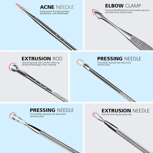 Miniatura 6 de Teenitor Kit de herramientas para reventar espinillas 7 en 1, removedor de puntos negros, extractor de espinillas, extractor de comedones para cara