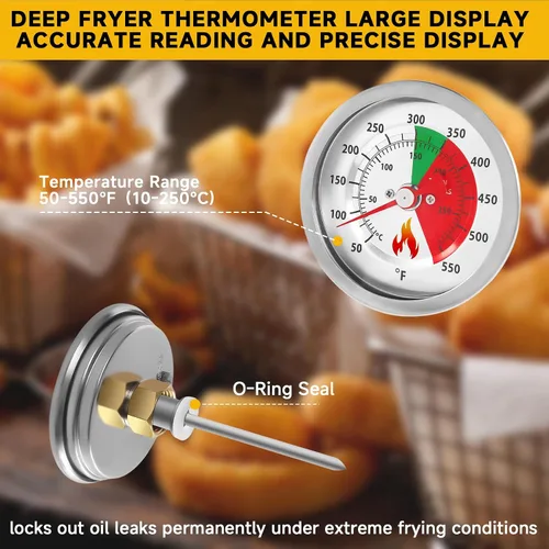 Miniatura 6 de Termómetro de freidora 5070 mejorado de repuesto para freidoras Bayou de 2.5/4/9 galones, termómetro de aceite de 50-550 °F con cuerpo de acero
