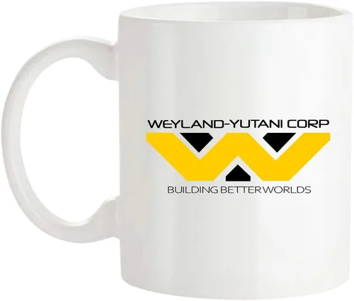Fonhark - Taza de Aliens, logotipo de WEYLAND YUTANI CORP, Building Better Worlds, taza de café novedosa de 11 onzas, color blanco