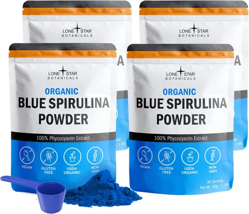 Polvo de espirulina azul orgánico, 120 porciones, superalimento 100% puro, algas azul-verdes, colorante alimentario natural para batidos y bebidas