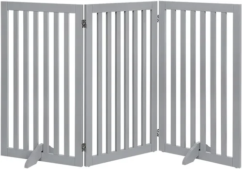 Miniatura 13 de unipaws Puerta para mascotas de pie libre de 24 pulgadas de alto para perros y gatos, puertas de madera para puerta, escaleras, valla plegable