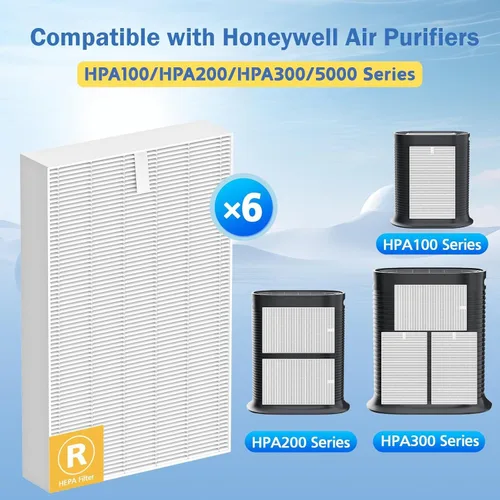 Miniatura 2 de Filtro R de repuesto HPA300 compatible con purificador de aire Honeywell Serie HPA100/200/300 y 5000, paquete de 6 filtros Honeywell R
