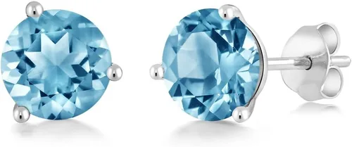 Miniatura 40 de Gem Stone King Aretes de oro de 14 quilates, 0.236 in, piedra natal redonda, Martini, 3 puntas, aretes de oro para mujer