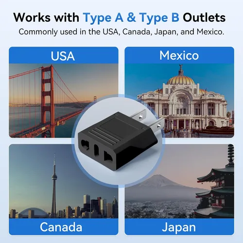 Miniatura 6 de Unidapt Adaptador de enchufe de viaje de EE. UU., Canadá y México, adaptador de enchufe europeo a estadounidense, adaptadores de salida universales